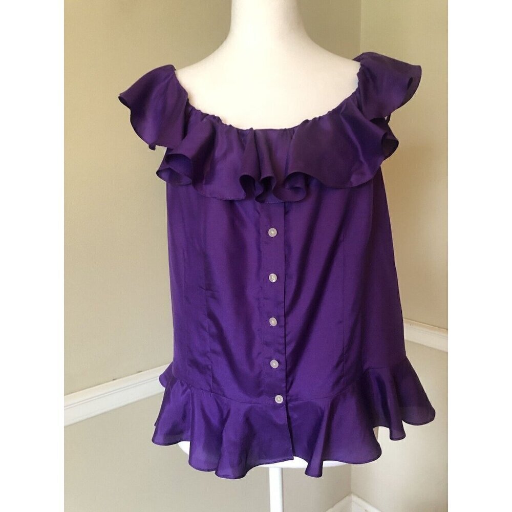 Lauren Ralph Lauren Size 12 Silk Ruffled Sleeveless Blouse Royal Purple